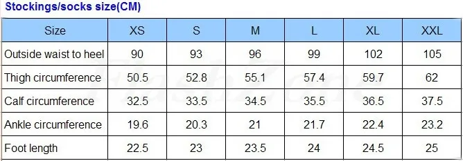 Stockings size chart