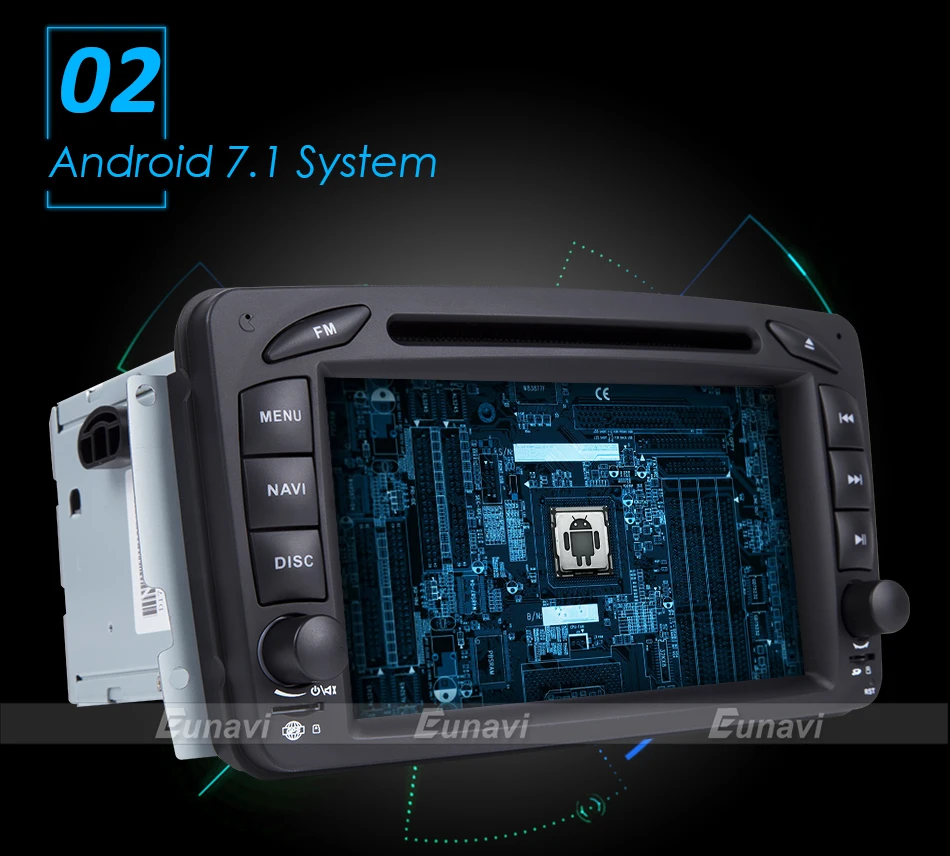 Cheap Eunavi 7" 2 Din Android 8.0 Car DVD Radio multimedia Player GPS Navi For Benz C-Class W203 W209 G-Class W463 A Class W168 Vito 3