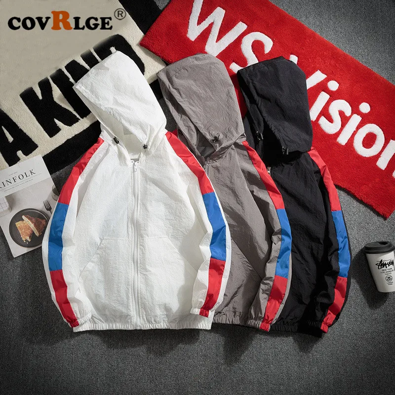 

Covrlge Hooded Jackets Men New Patchwork Color Block Jacket Fashion Tracksuit Casual Coat Men Hip Hop Outwear Streetwear MWJ136