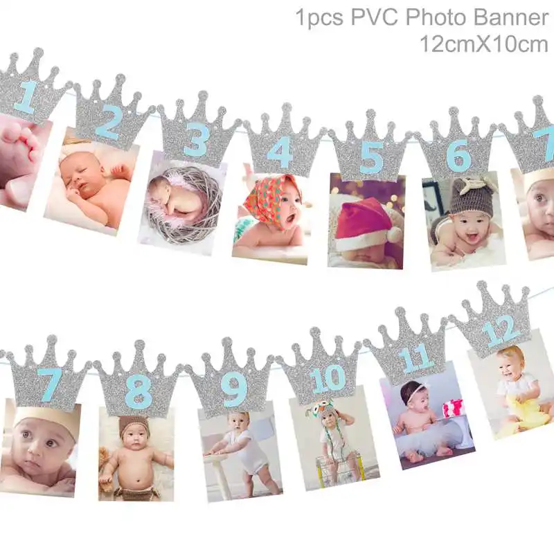 FENGRISE 1st фоторамка фото 1-12 месяцев детское фото плакат с зажимом детский душ День рождения украшения Дети - Цвет: Silver Blue
