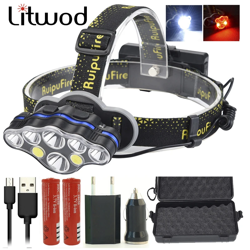 Z20Litwod KC07 XM-L T6 30000LM 7 светодиодные фары супер яркий светодиодный налобный фонарь
