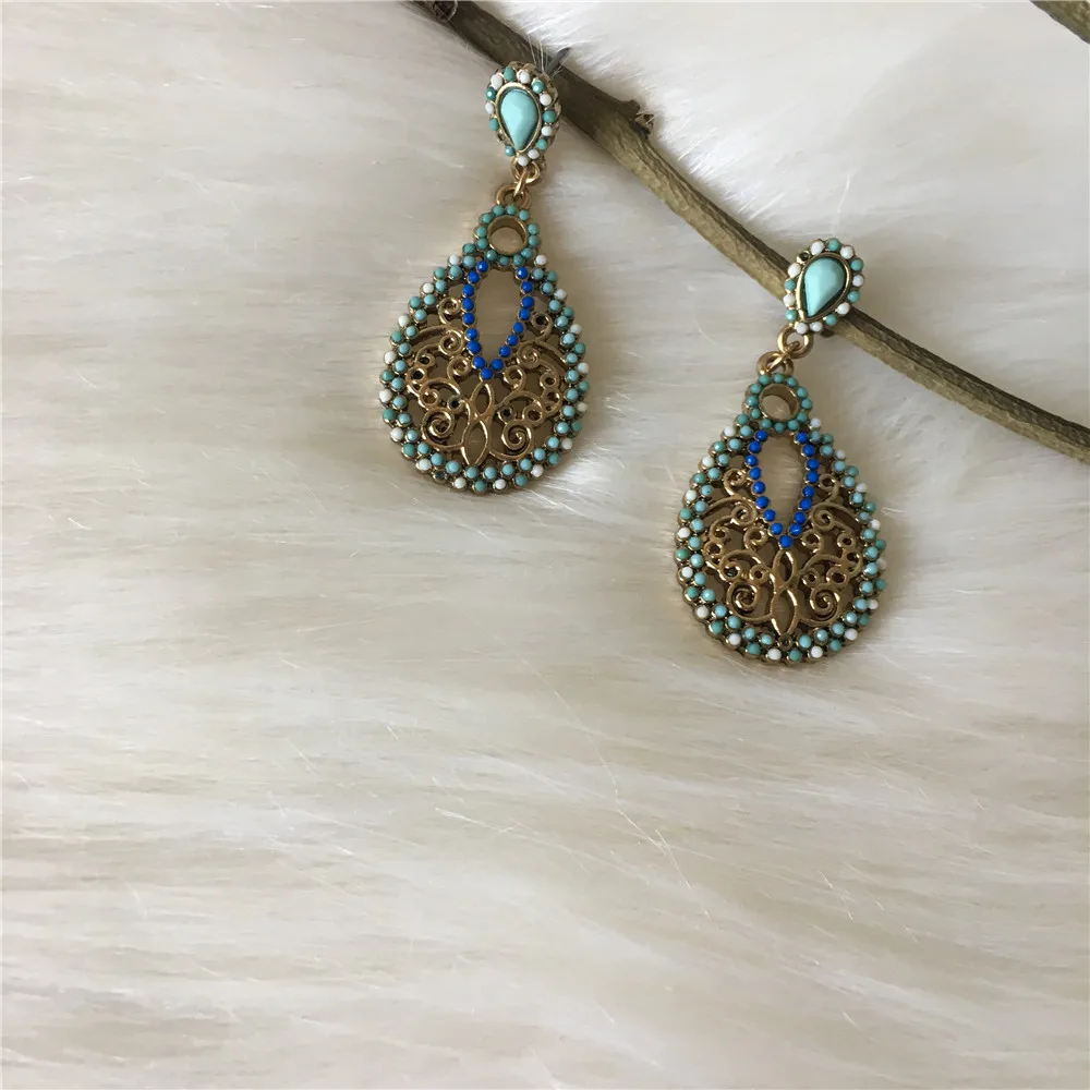 Fashion jewelry BOHEMAIAN ANTIQUE GOLD COLOR PLATING FILIGREE WITH SMALL BEAD INSERTED DROP EARRINGS