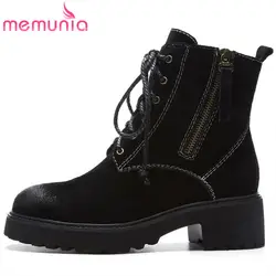 MEMUNIA/Новое поступление замша сапоги для Женская мода ботильоны простые на осень-зиму сапоги удобная обувь на среднем каблуке
