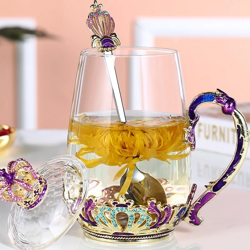 Роскошная эмалированная кофейная кружка с короной, термостойкая Хрустальная стеклянная чайная чашка, идеальные подарки, креативные чашки и кружки, Свадебный домашний декор