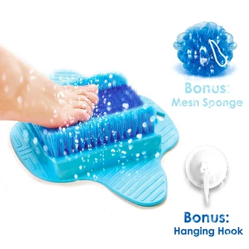 

Foot Scrubber Bristles For Deep Clean And Foot Massage & Removing Dead Skins And Callus With Free Hook & Body Mesh Sponge