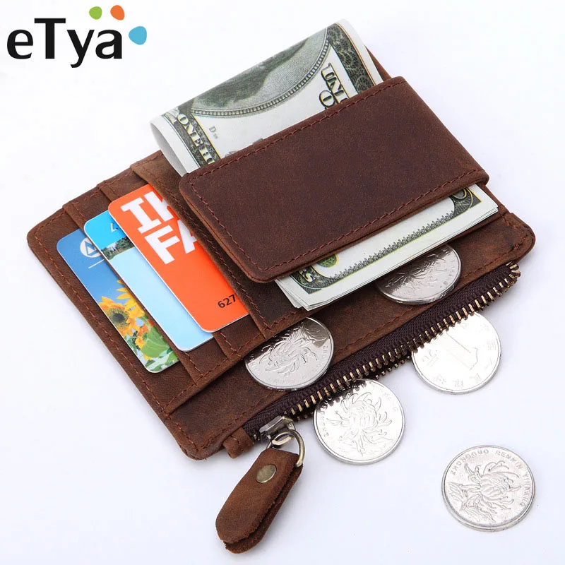 

eTya Men Wallets Genuine Leather ID Credit Card Holder Wallet Coin Pocket Bag Clutch Wallet Multifunction Zipper Men Purse Gift
