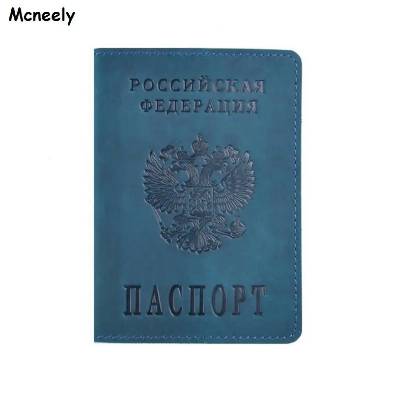 Mcneely, натуральная кожа, Crazy Horse, Обложка для паспорта, твердый, чехол для кредитных карт, держатель, бизнес, унисекс, для путешествий, кошелек, чехол для России - Цвет: Blue 1