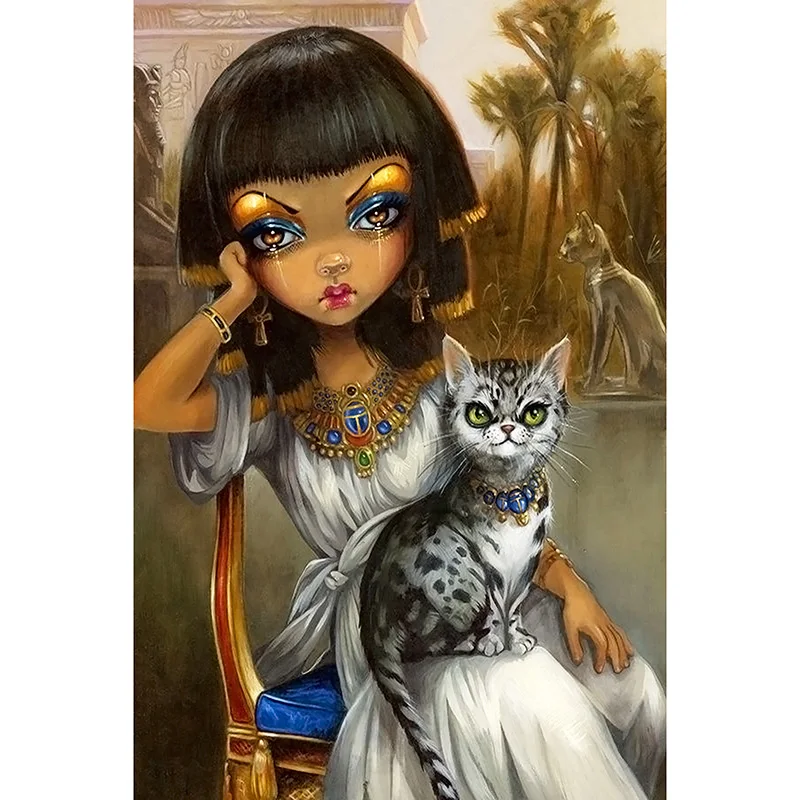 

Diy diamond painting square drill mosaic pasted full canvas cross stitch Crafts Needlework Girl And Cat KBL