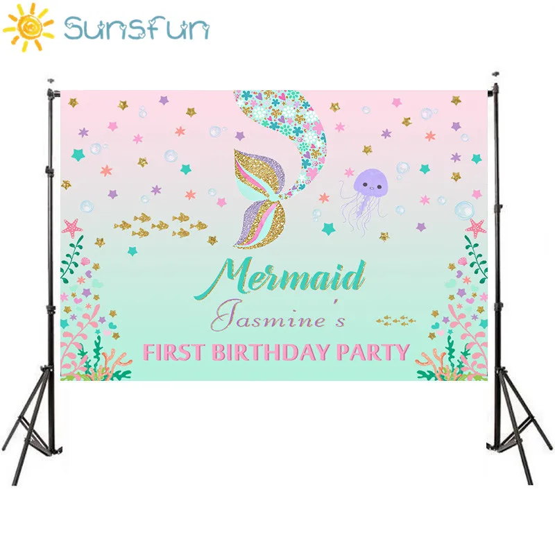 

Sunsfun Photography Backdrops Newborn Props Photo Backdrops Mermaid Seabed Background Birthday Party Background Photo Props