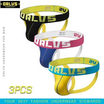 

ORLVS 3PC/LOT Brand Men Thong & G String homme Underwear Sexy Nylon Jockstrap Men Briefs Panties Underpants Gay Men Underwear