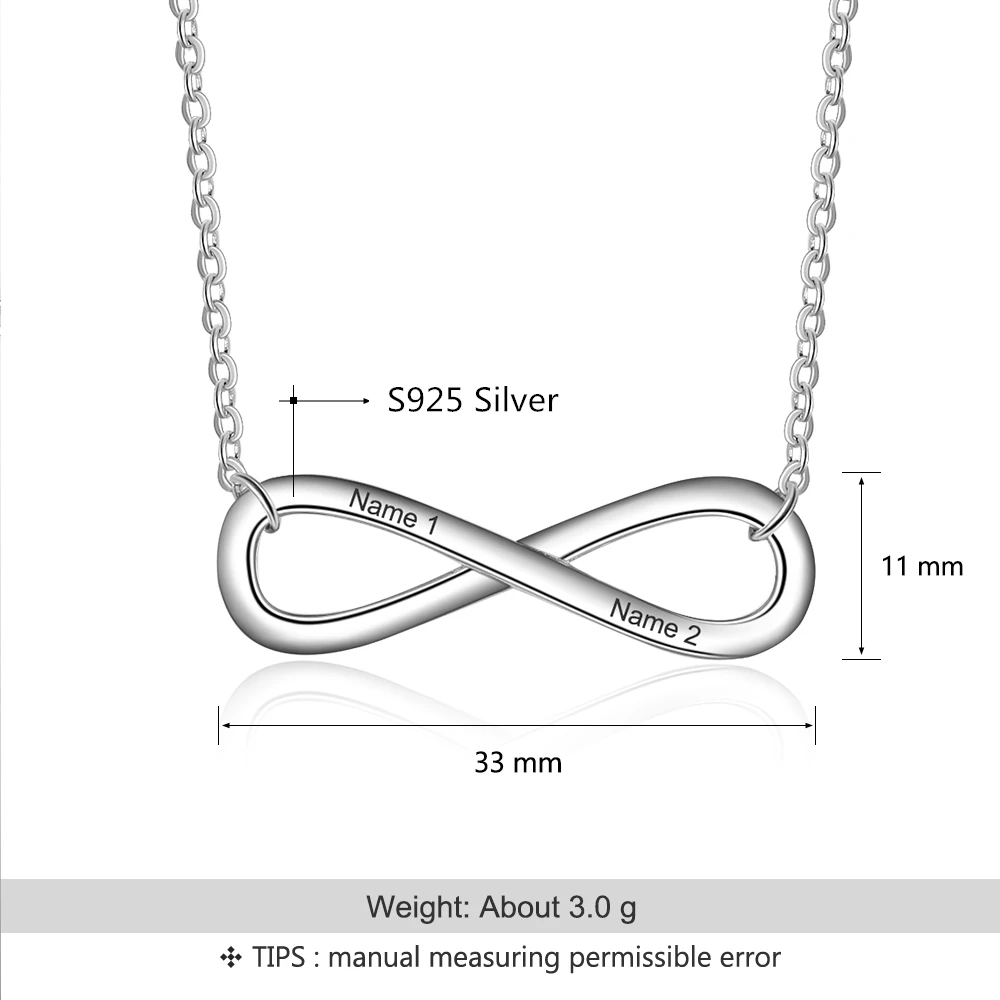 Персонализированные 2 имена ожерелье с кулоном «бесконечность» 925 пробы серебро настроены имя Цепочки и ожерелья обещание подарок для Для женщин(Лам концентратор Fong