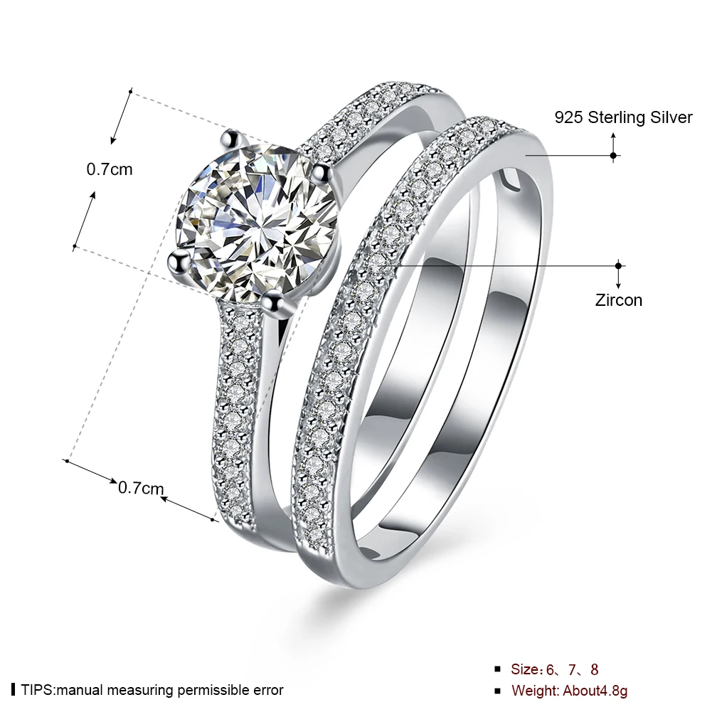 Fashion Solid 100% 925 Sterling Silver Wedding Bridal Set Luxury Jewelry Princess Cubic Zirconia Egagement Ring Set For Women 3