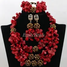 Свадебные комплекты ювелирных изделий женские Свадебные африканские бусы комплект ювелирных изделий красное украшение с коралловыми бусинами набор модное ожерелье CJ526