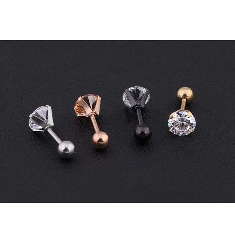 Medical titanium steel zircon earrings Size 3/4/5/6mm Star Crystal Cartilage Earring ear Piercing DIY Top Body Jewelry Women