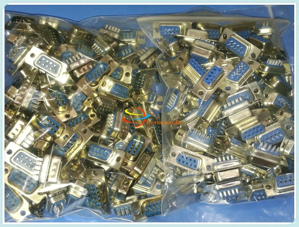 

200 Pcs/LOT D-SUB RS232 Female Solder Type 9 Pin Plug Adapter Connector 2 Rows DB9 DB-9F 100PCS + DB-9M 100PCS