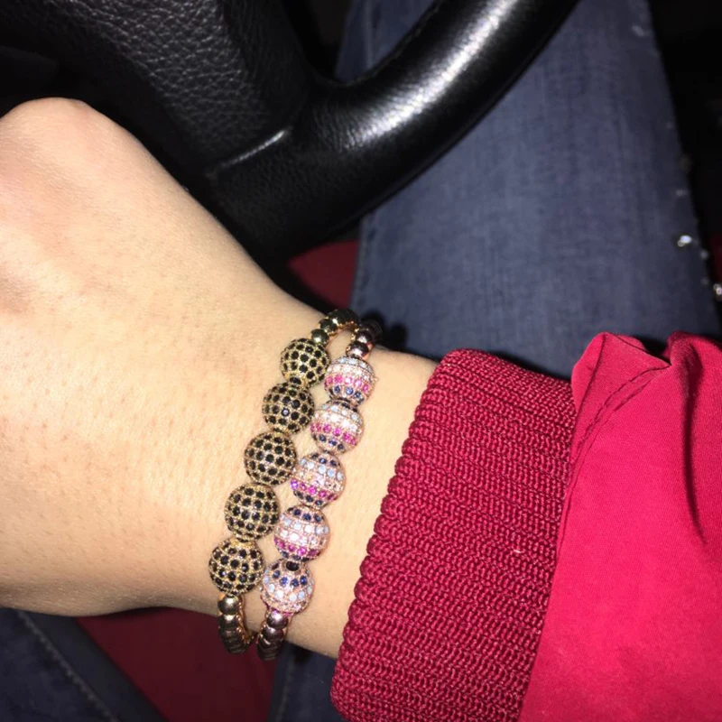 

2019 Hot 4MM Copper Beads Classic 8MM Colorful CZ Ball Beads Braiding Macrame Bracelet & Bangles for Men Women Gift Jewelry