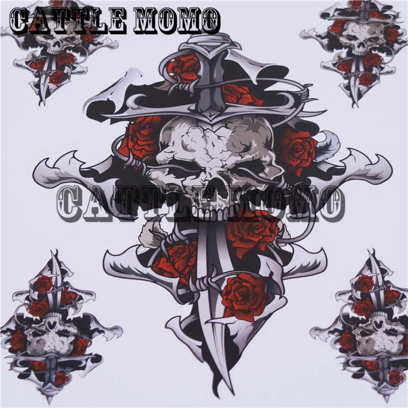 Skull Head & ROSE Decals For Motorbike Fuel Tank Decals Stickers 1 Set