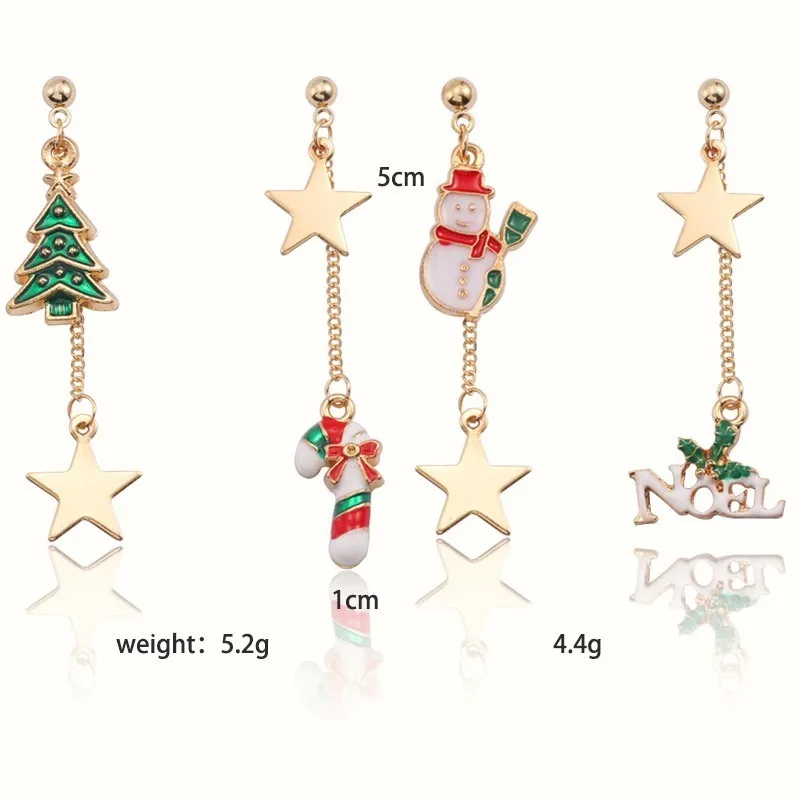 Креативные длинные серьги с кисточками в виде звезды, рождественской елки, снеговика, гламурные женские нежные золотые асимметричные серьги-гвоздики, рождественские подарки