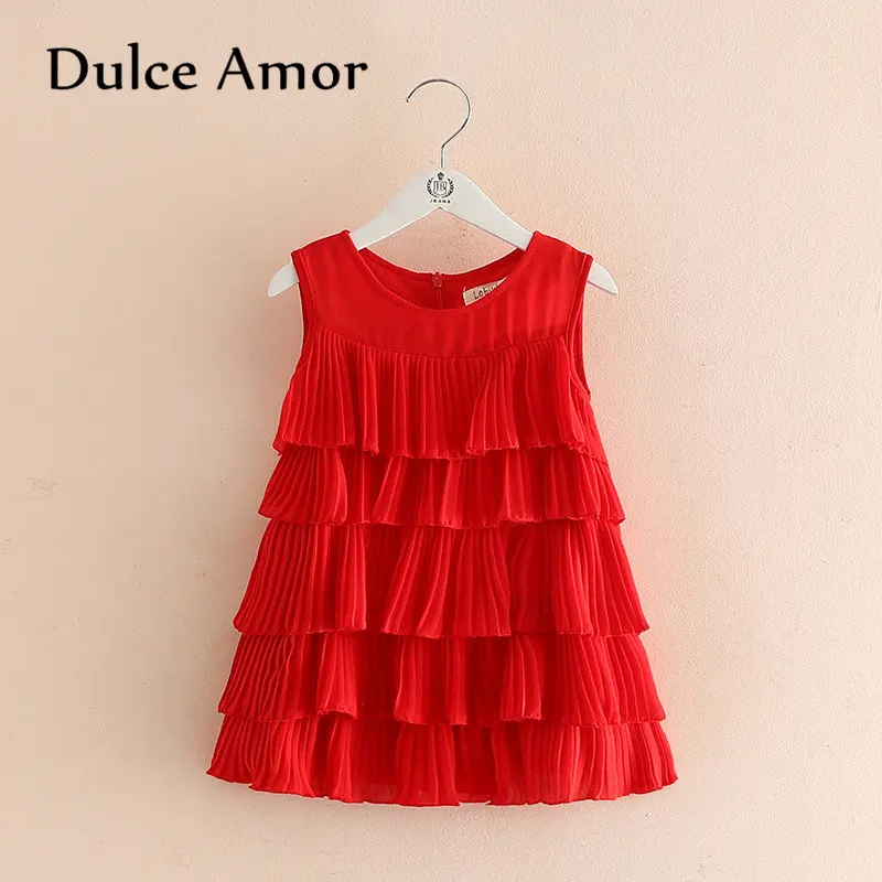 

Dulce Amor Girls Dresses Layered Dress 2018 New Kid Cake Pleated Sleeveless Dress For Girl Comfortable Chiffon Vest Dress