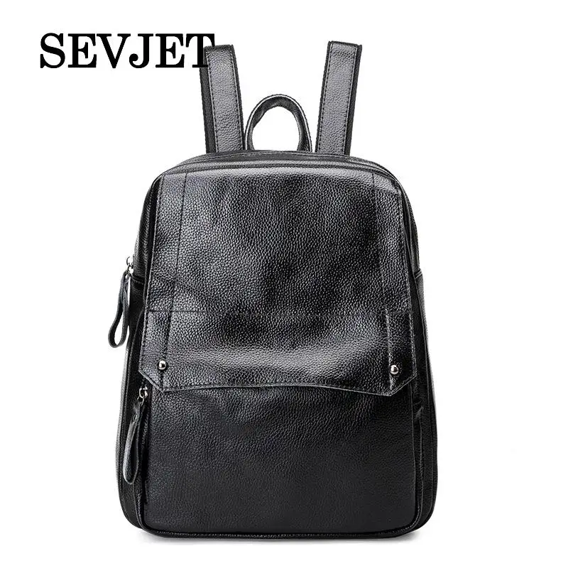 

New High Capacity Women School Bags Ladies College Travel Mochila Feminina Genuine Leather Solid Laptop Women Backpack 45BK222