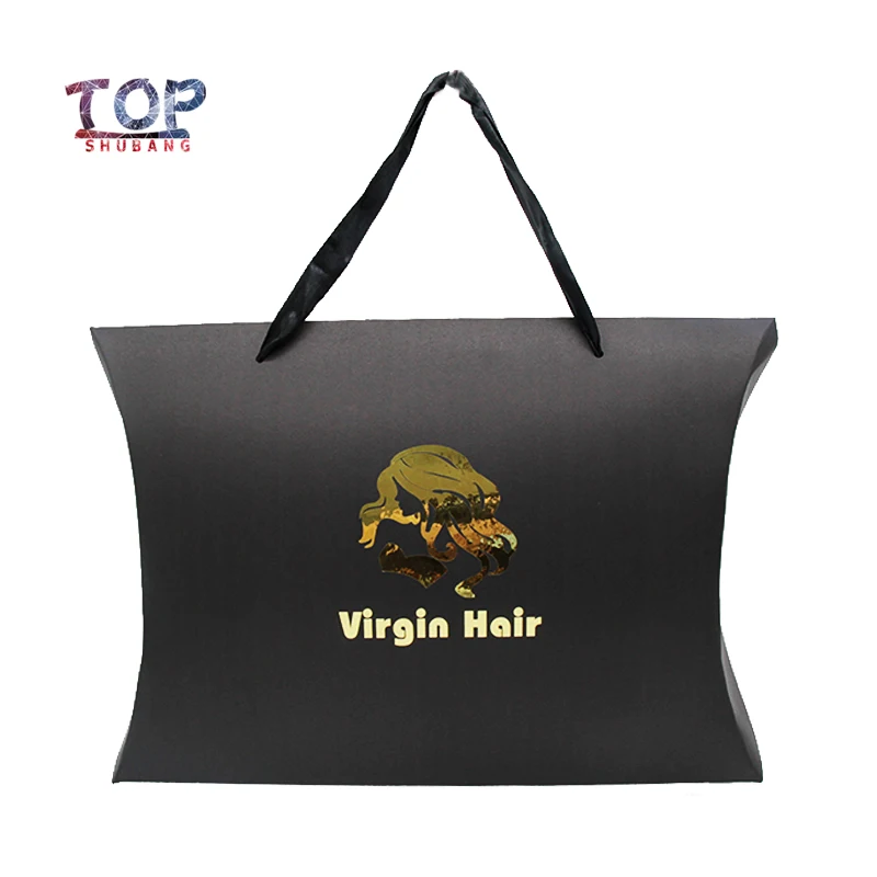 

Custom Logo Brand Name Stickers OEM Hair Wrap Bundle Packing Black Box Women Human Virgin Extensions Bundles Paper Box