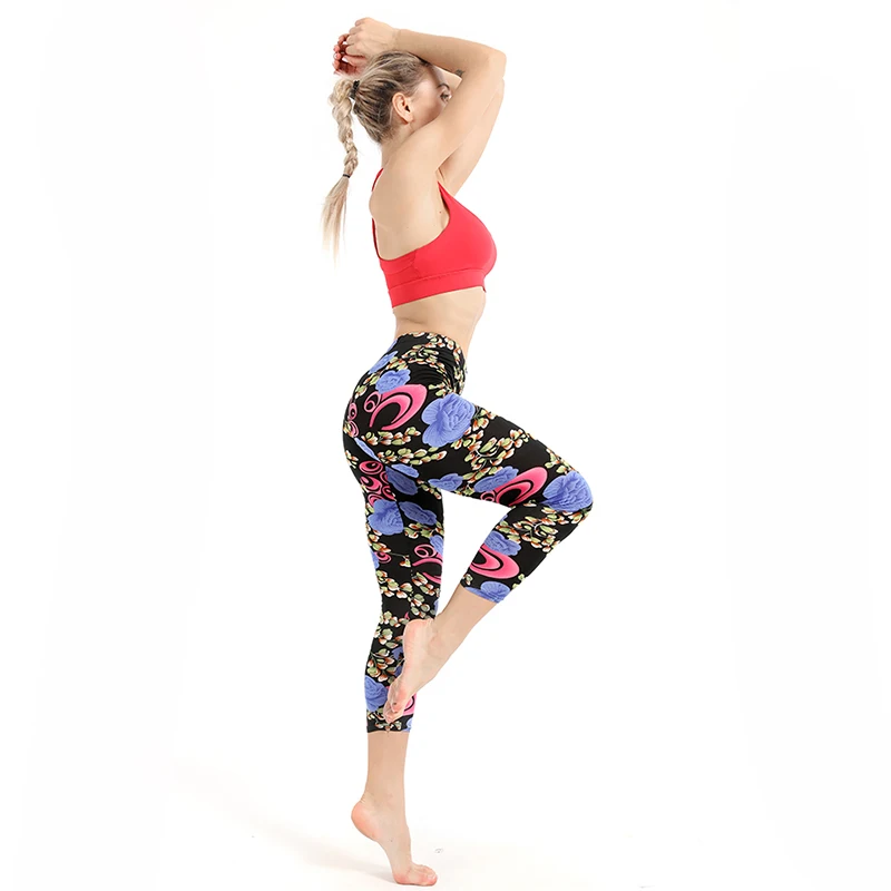 

Women Print Flower Leggings Spring and Autumn High Elasticity Pant Leggins High Waist Soft Woman Leggings