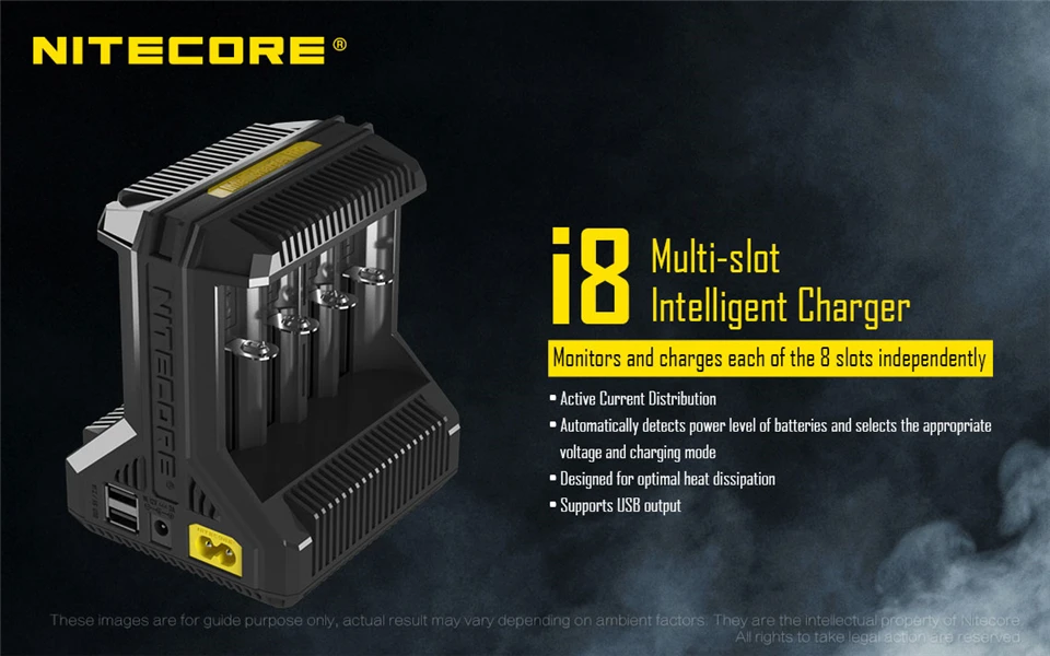 Nitecore i8 интеллектуальное зарядное устройство 8 слотов 4A выход умный заряд батареи для IMR18650 16340/10440 AA AAA 14500 26650 автомобильное зарядное устройство C2