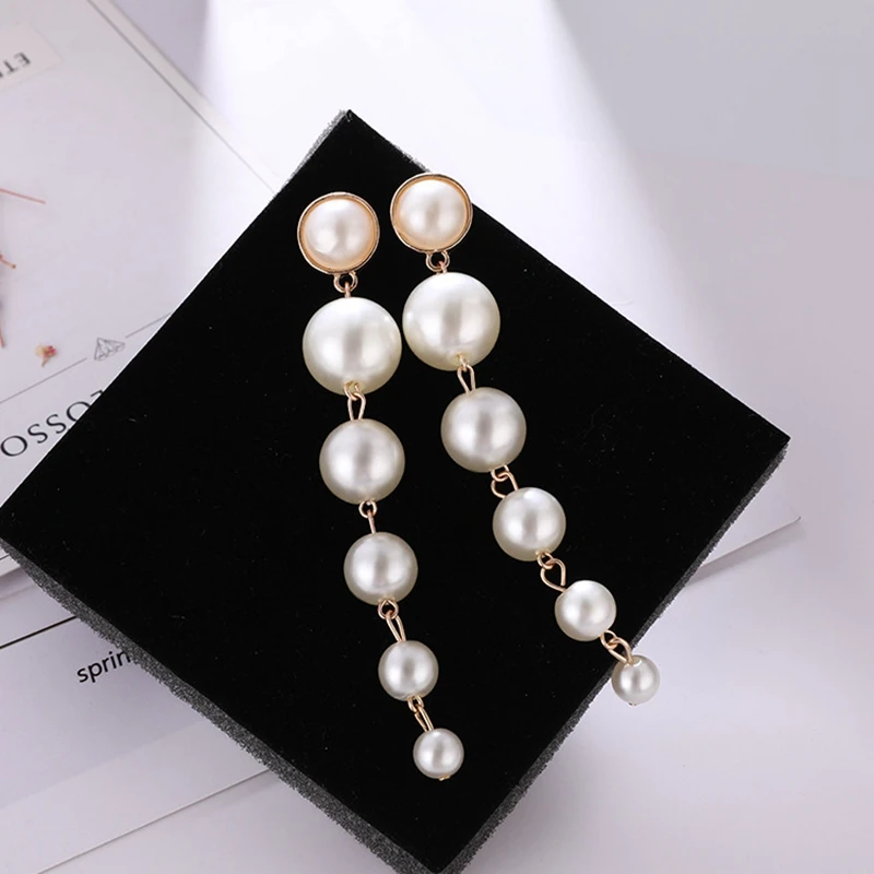 

Fashion pearl Earrings Long Section simulated-pearl Tassels Drop Earrings For Women Fashionable Dangle Earring Jewelry DE140