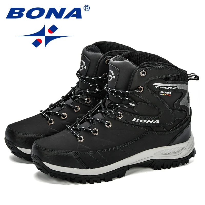 BONA Men Boots Winter Man Shoes Ankle Boots Men Snow Round Toe Plush Keep Warm Footwear Lace-Up Casual Trendy Shoes men leather boots