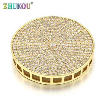 

30mm Handmade Brass Cubic Zirconia Round Connectors for DIY Jewelry Findings, Model:VS205