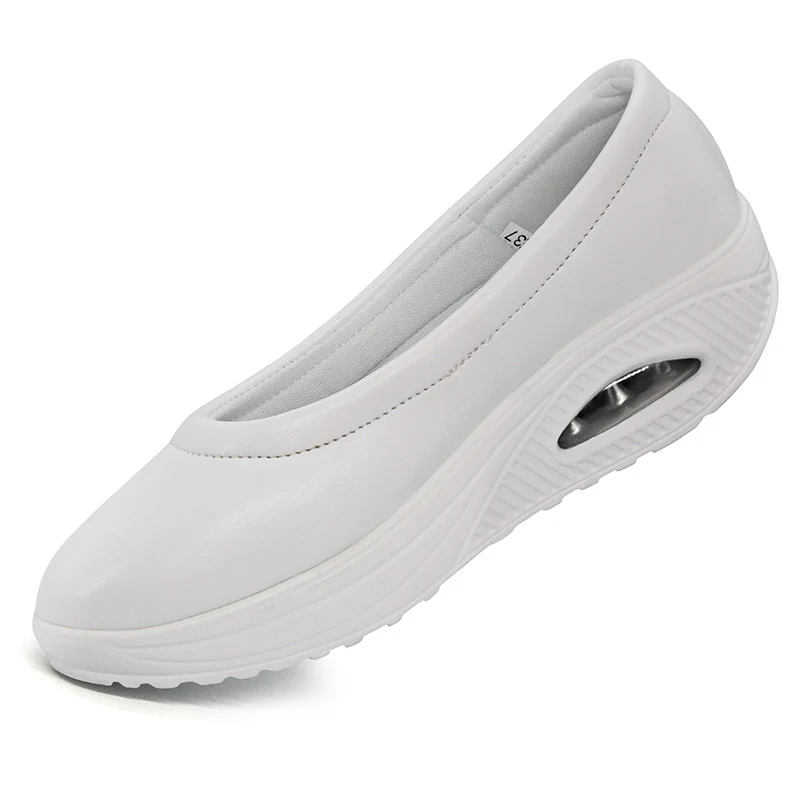 

Women Sneakers Casual Shoes Female PU Leather Slip On Summer Nurse Shoes Anti-slip Trainers Ladies Round Toe White Loafers
