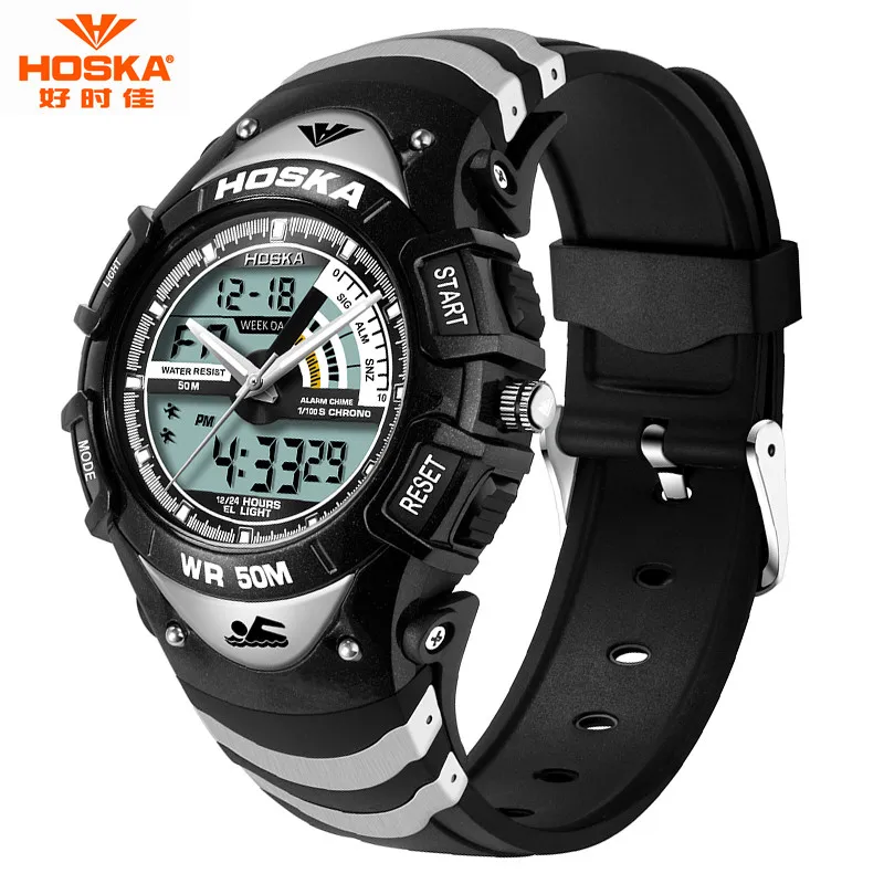 Hot Fashion HOSKA Men Watch 50m Waterproof LED Sport Military Watches Shock Men s Analog Quartz