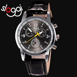 

New Sloggi brand sport watch men fashion Leather strap Europe style Quartz Watch Men's digital-watch mens watches