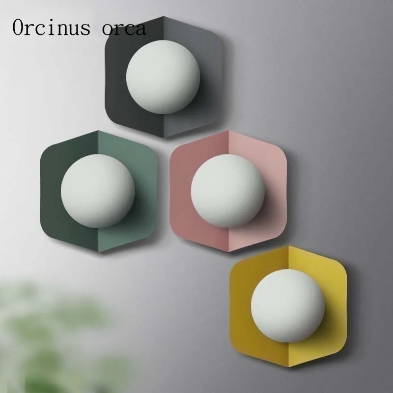 

Nordic creative personality color wall lamp living room hallway bedroom bedside lamp modern minimalist iron art LED wall lamp