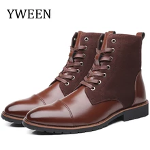 YWEEN/мужские кожаные ботинки; сезон осень-зима; ботинки высшего качества; Плюшевые Мужские ботинки в байкерском стиле; военные ботинки; мужские ботинки размера плюс 38-48