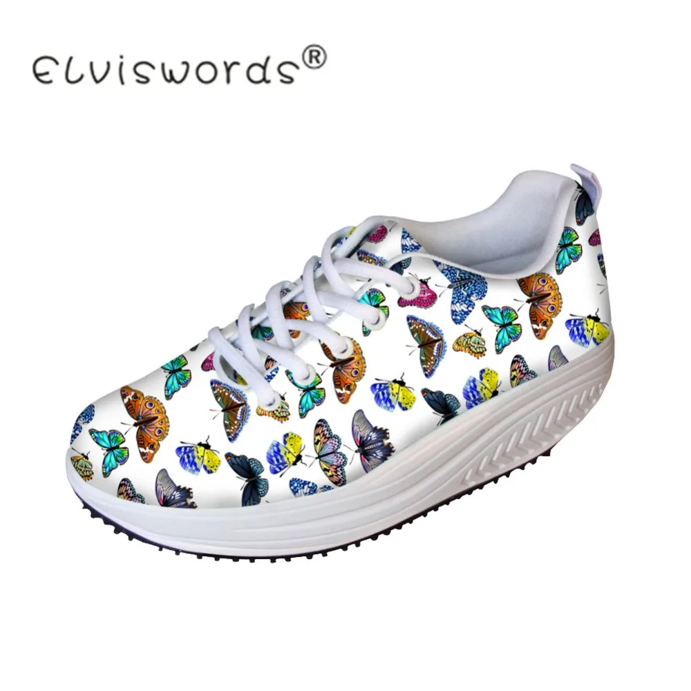 

ELVISWORDS Cute 3D Animal Butterfly Printed Women Height Increasing Girls Flat Platform Shoes Fashion Casual Ladies Swing Shoes