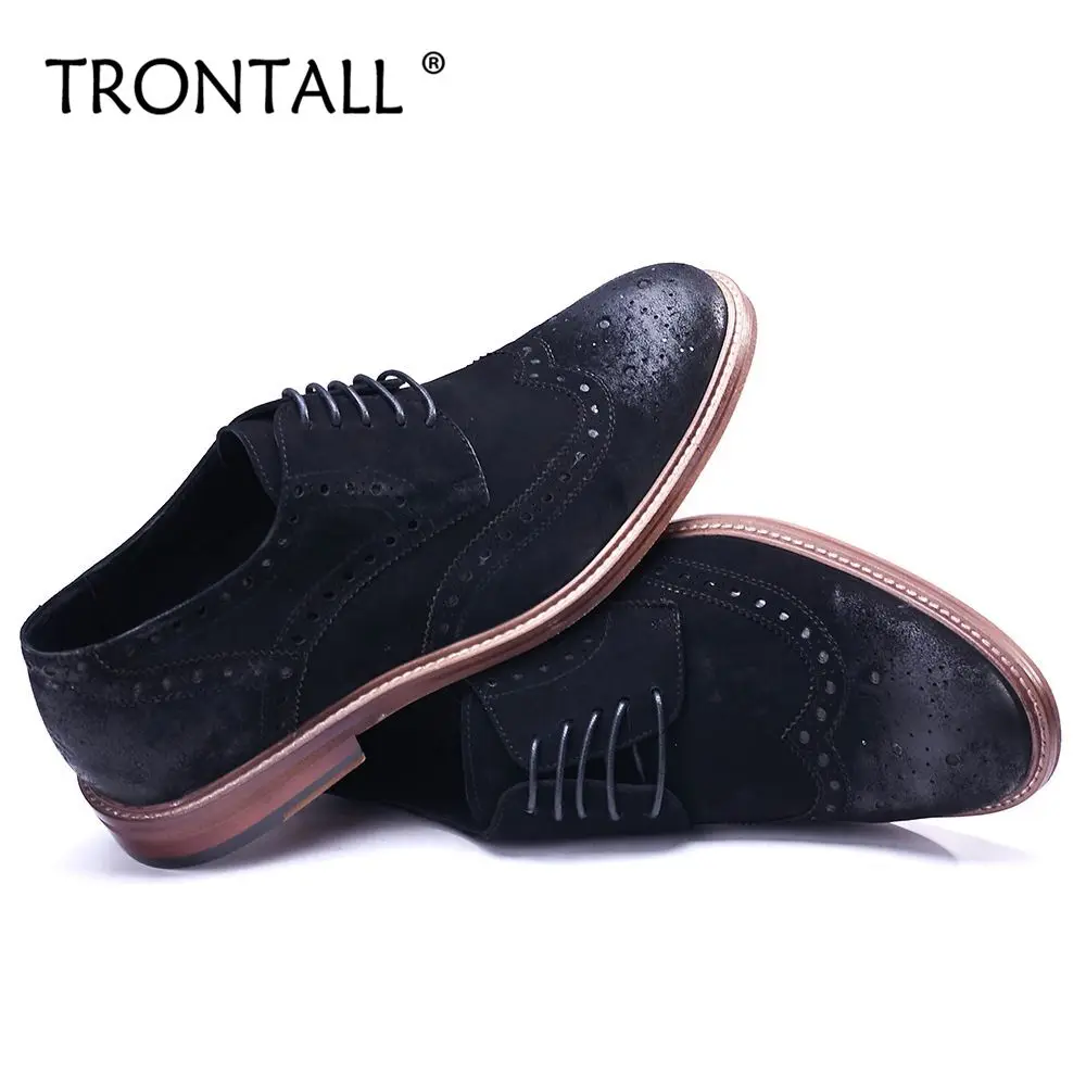 TRONTALL British Style Oxford 100% Genuine Leather Cowhide Lace-up Pattern Handmade Men's Shoes for Business Wedding Black | Обувь