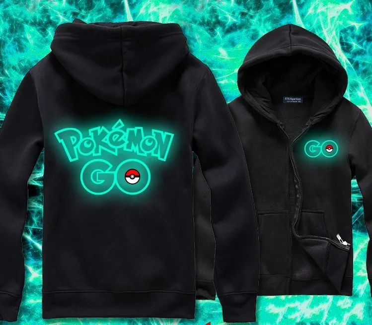 2016 Autumn Men's Sweatshirt Long Sleeved Pokemon Go Hoodies Loose Hooded Clothing Reflective