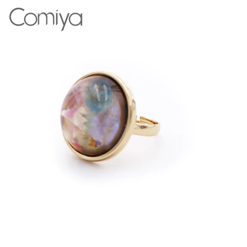 

Comiya Fashion Rings Zinc Alloy Resin Mosaic Anillos Mujer Indian Accessories Statement Big Round Ring For Women Anelli Donna