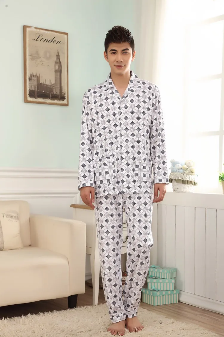 Для мужчин демисезонный хлопок пижамы для девочек мужской Пижама клетчатая комплект длинный рукав высокое качество