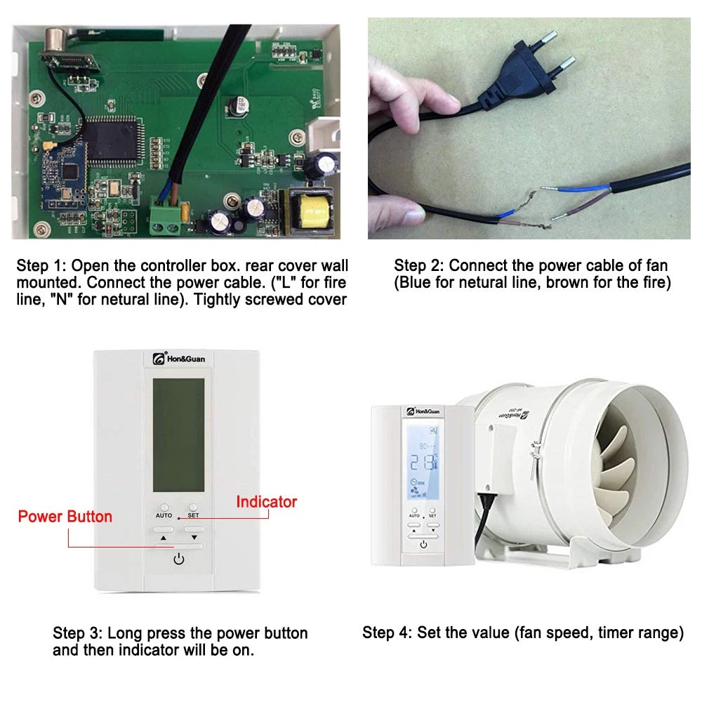 220V 8 '' Extractor Smart Inline Duct Fan & Humidistat and Timer - Bathroom Ventilation Fan with Smart Sensor Controller (200mm)
