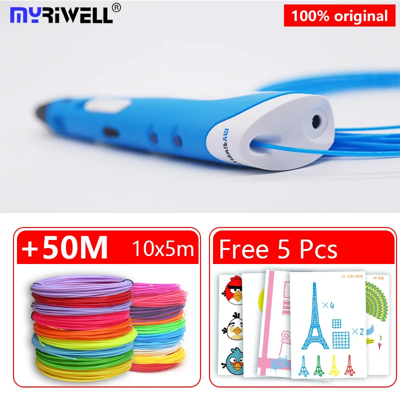 Myriwell 3D Ручка 3 d принтер Ручка 3 d Ручка diy ручка для рисования и ABS/PLA нити Рождественский подарок/подарок на день рождения для детей - Цвет: pen  50m pattern 4