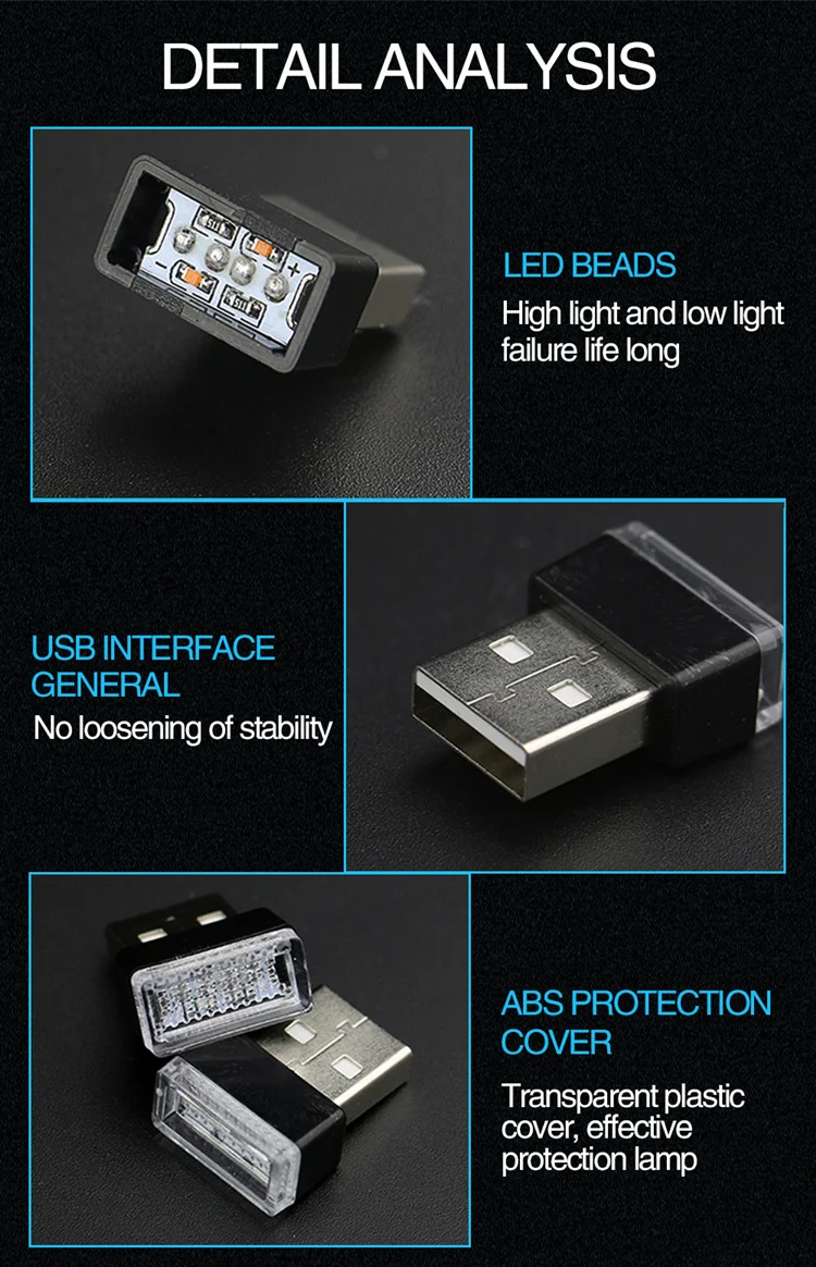 Автомобильный USB светодиодный атмосферный светильник s, автомобильный интерьерный светильник с подключением и воспроизведением, декоративный светильник, аварийный светильник ing PC, автомобильные товары, автомобильные аксессуары