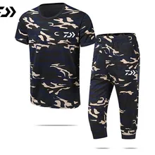 dawa, рыболовство Костюмы комплекты мужские воздухопроницаемые наружные спортивной костюм Рыбалка рубашка брюки УФ Солнца Костюмы футболки для рыбалки