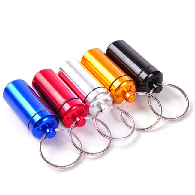 High Quality 2PCS small metal container aluminum pill box holder keychain medicine packing