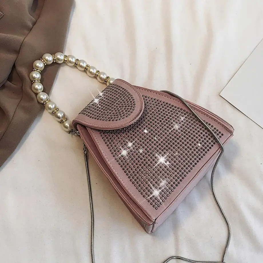 

Pearl Tote bag 2019 Summer New Quality PU Leather Women's Designer Handbag Diamond Mini Flap bag Chain Shoulder Messenger bags