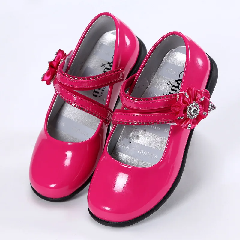 Детская кожаная обувь для девочек; модная черная кожаная обувь; тонкие туфли принцессы с цветочным принтом для студентов; обувь для выступлений - Цвет: rose