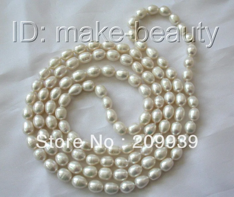 

hui0019 stunning long 45"8- 9mm baroque white freshwater cultured pearl necklace