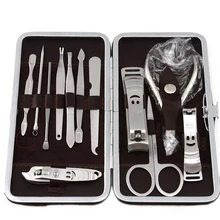 Портативный из нержавеющей стали 12 шт Маникюрный набор для ухода за ногтями инструменты с мини щипчики для ногтей пилка для ногтей Ножницы-пинцет