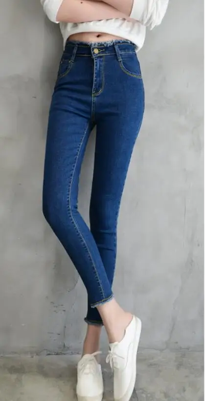 

2018 new high-rise jeans female trousers nine points pants open feet pants